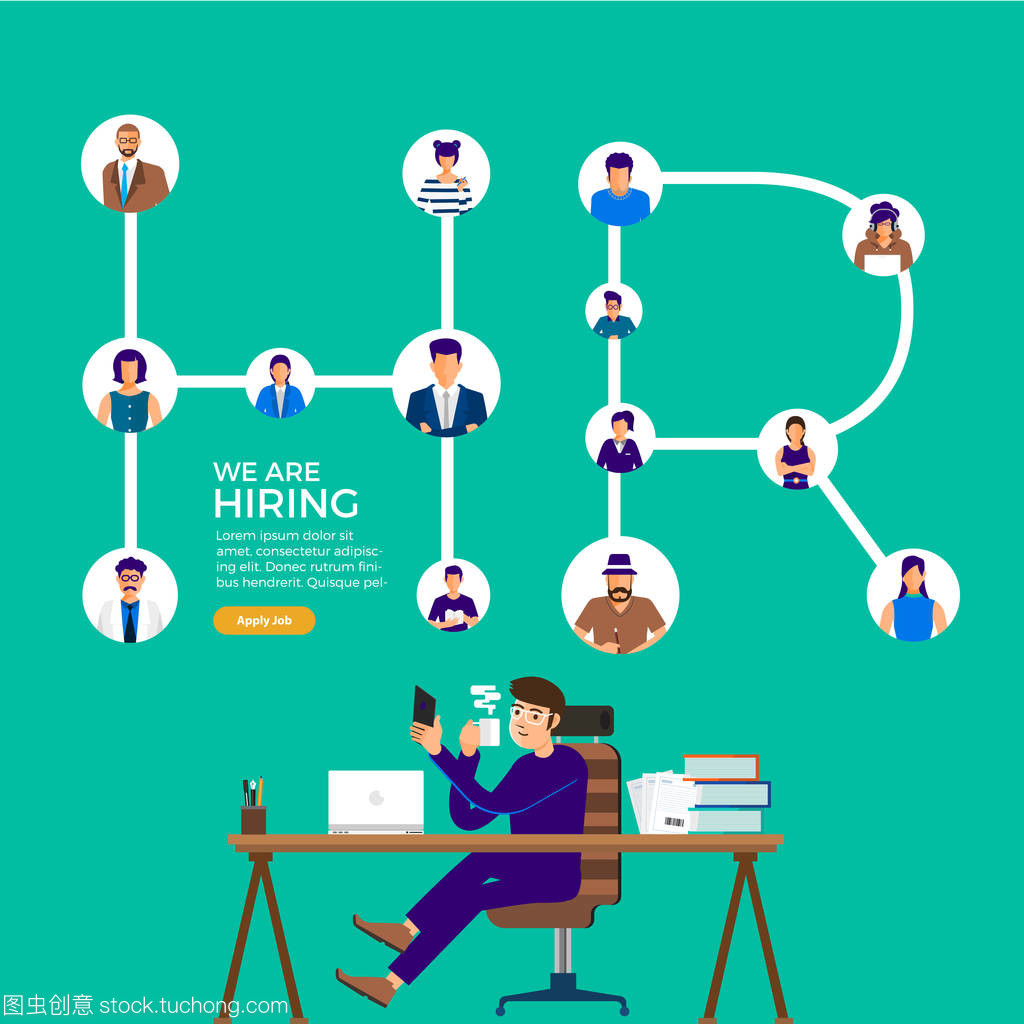 說明設(shè)計(jì)理念尋找員工。人力資源工作的尋求。矢量說明