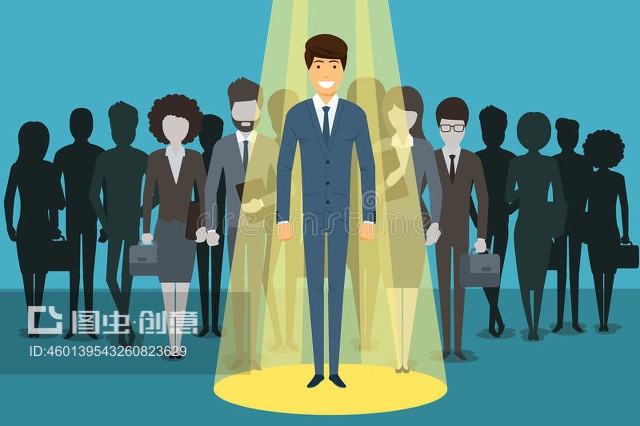 聚光燈下的商人。人力資源Businessman in spotlight. Human resource